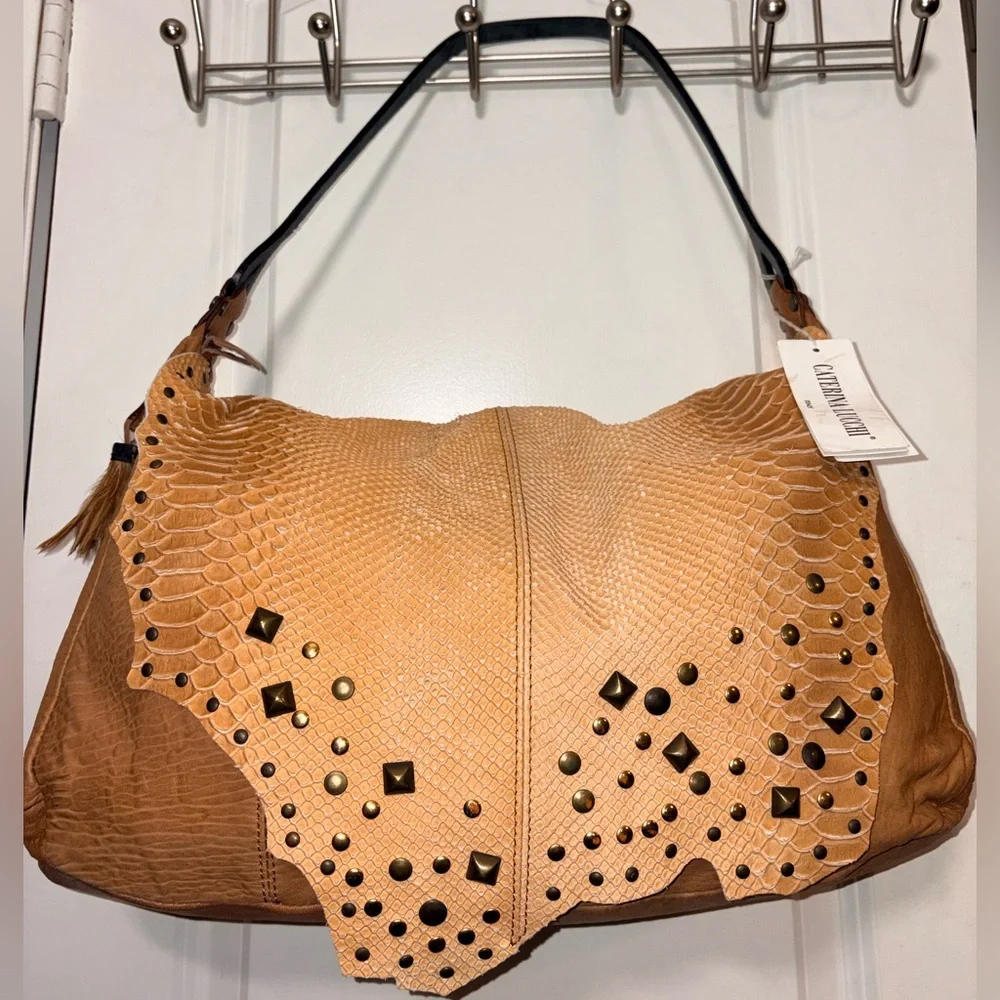 NWT Caterina Lucchi Large Studded Leather Hobo - Moro/Beige - Italy - Picture 5 of 16